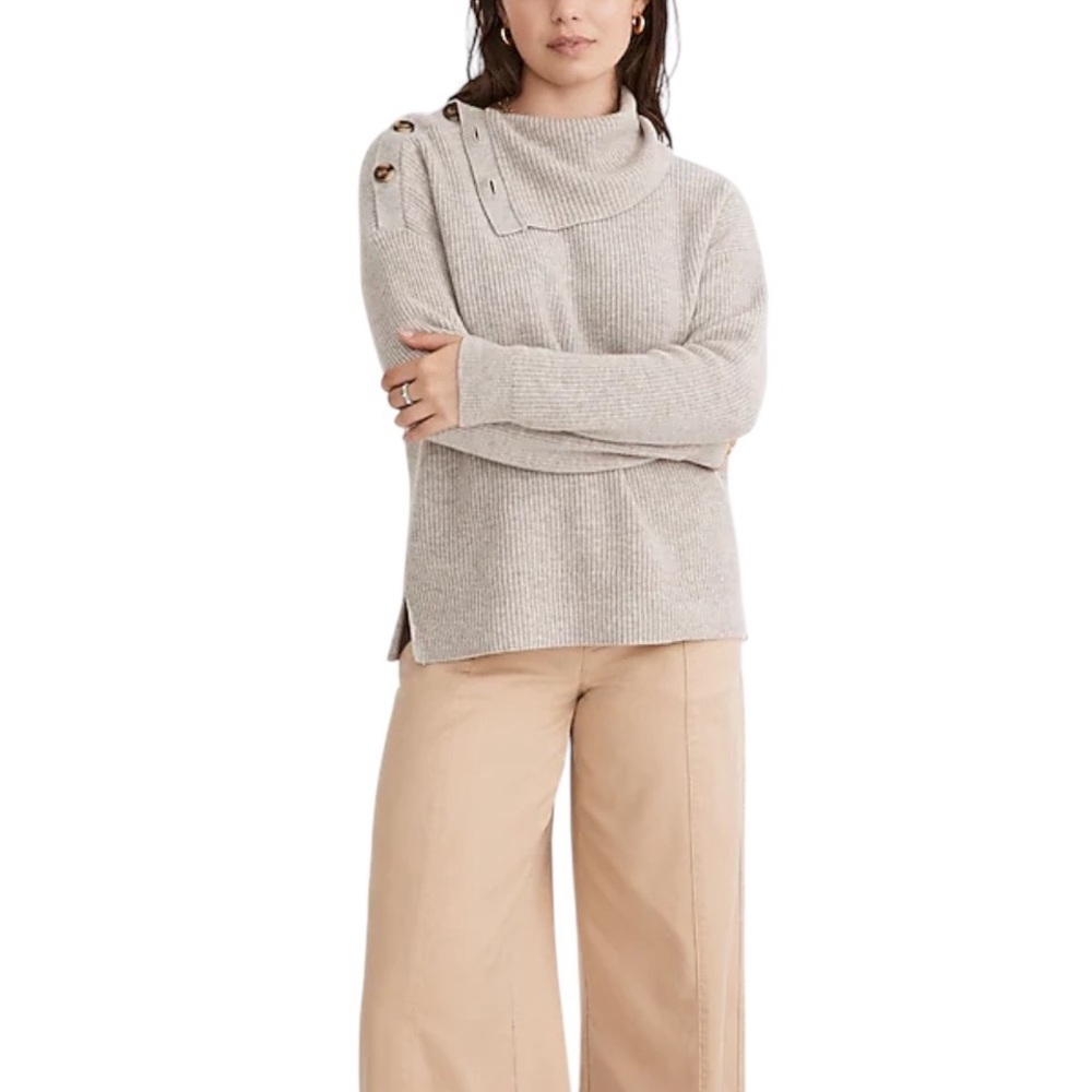 Madewell Button-Shoukder Turtleneck Tan Sweater Sz L